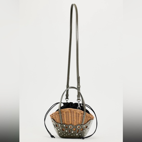Zara woven basket bag rattan leather, metal details - Picture 8 of 10